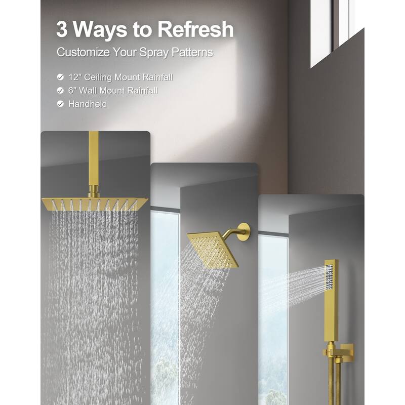 GRANDJOY Rainfall Dual Shower Heads 12 inch Ceiling and 6 inch Wall